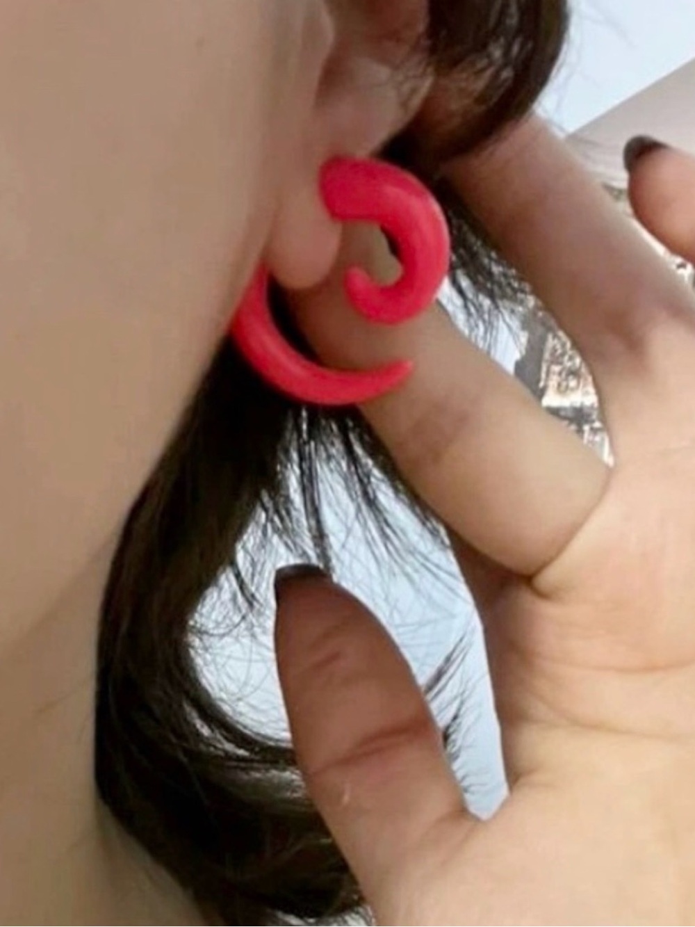 New Hot Pink Spiral Swirl Horn Faux Gauge Whimsigoth Earring Jackets